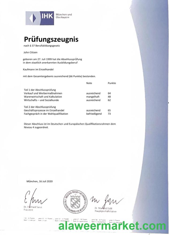 Germany IHK Munich examination certificate